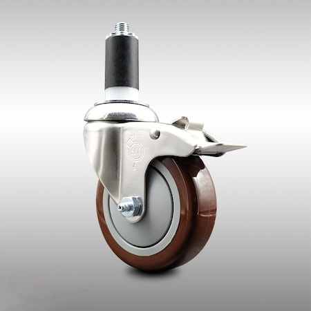 Service Caster 4 Inch 316SS Maroon Poly Swivel 1-1/4 Inch Expanding Stem Caster Lock Brake SCC SCC-SS316TTLEX20S414-PPUB-MRN-114